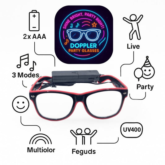 Jonge man met groene LED Doppler feestbril klaar voor Koningsdag – perfect voor festivals, feesten en opvallende looks.