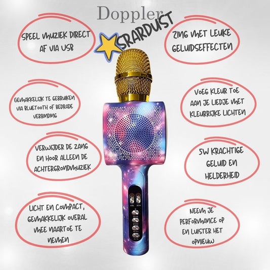 Doppler Stardust Karaoke Microfoon Geluidsverandering en Opname Functie, Verlichte Microfoon - FivesquareNLDoppler Stardust Karaoke Microfoon Geluidsverandering en Opname Functie, Verlichte Microfoon