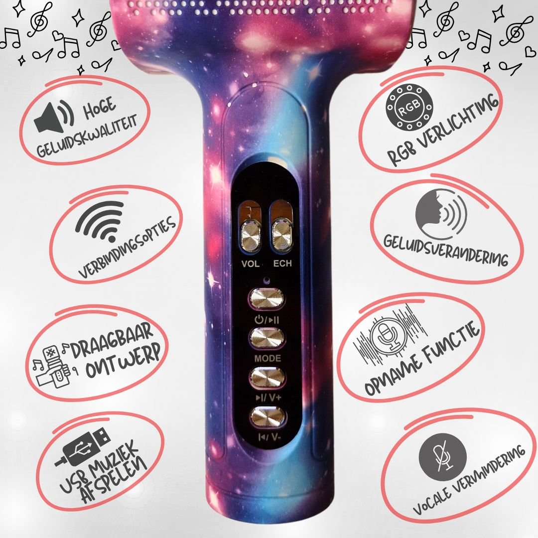 Doppler Stardust Karaoke Microfoon Geluidsverandering en Opname Functie, Verlichte Microfoon - FivesquareNLDoppler Stardust Karaoke Microfoon Geluidsverandering en Opname Functie, Verlichte Microfoon