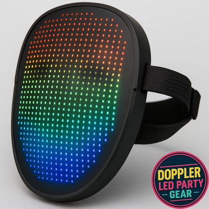 LED gezichtsmasker met kleurrijke animaties en patronen, ideaal voor feestjes, cosplay en festivals. Draadloos en oplaadbaar met comfortabele pasvorm.