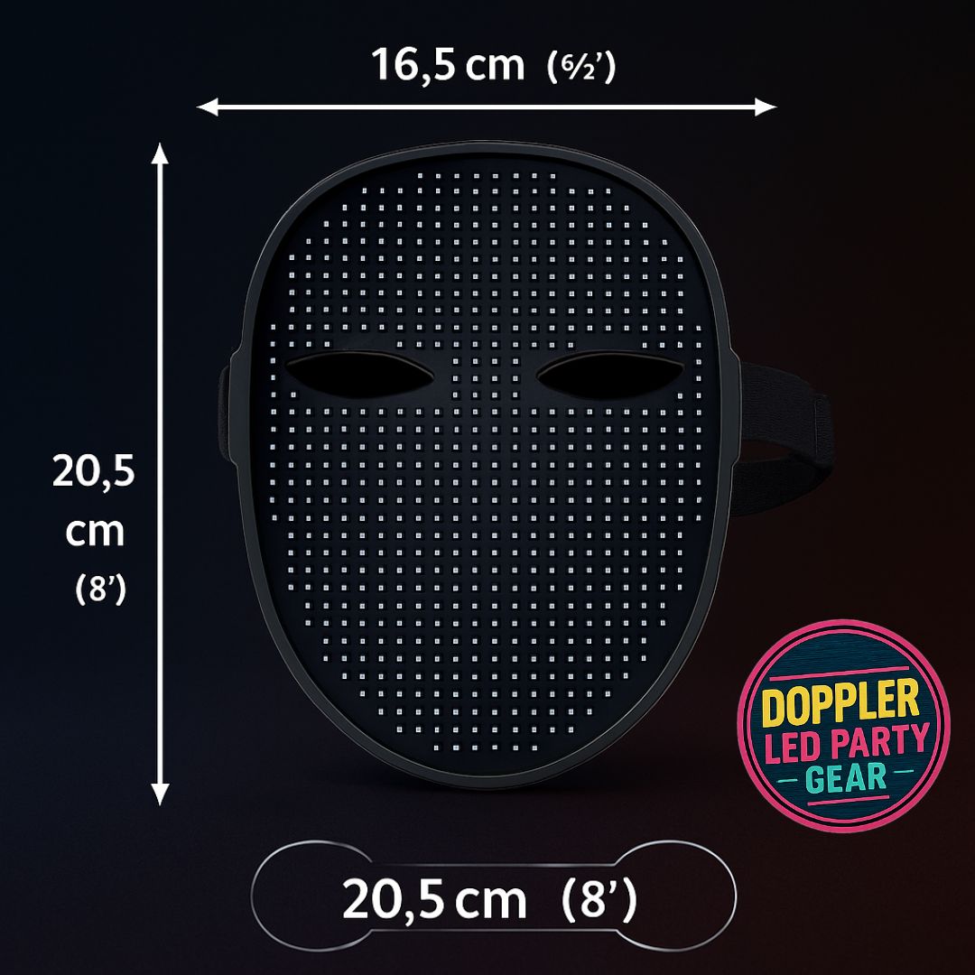 LED gezichtsmasker met kleurrijke animaties en patronen, ideaal voor feestjes, cosplay en festivals. Draadloos en oplaadbaar met comfortabele pasvorm.