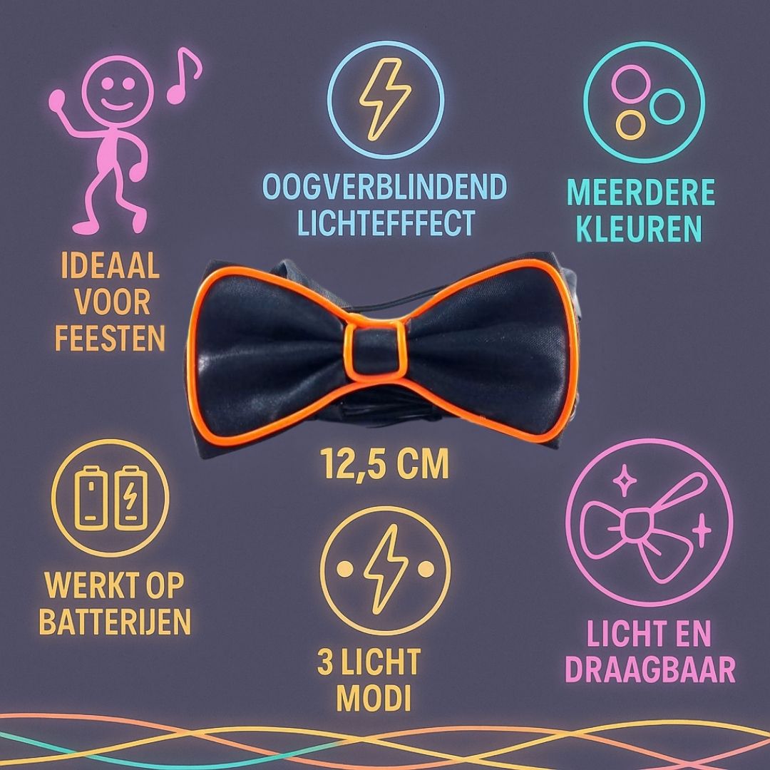 Witte LED vlinderdas van Doppler – lichtgevende feestaccessoire voor Koningsdag, bruiloften, verjaardagen en festivals
doppler witte led vlinderdas koningsdag feestaccessoire