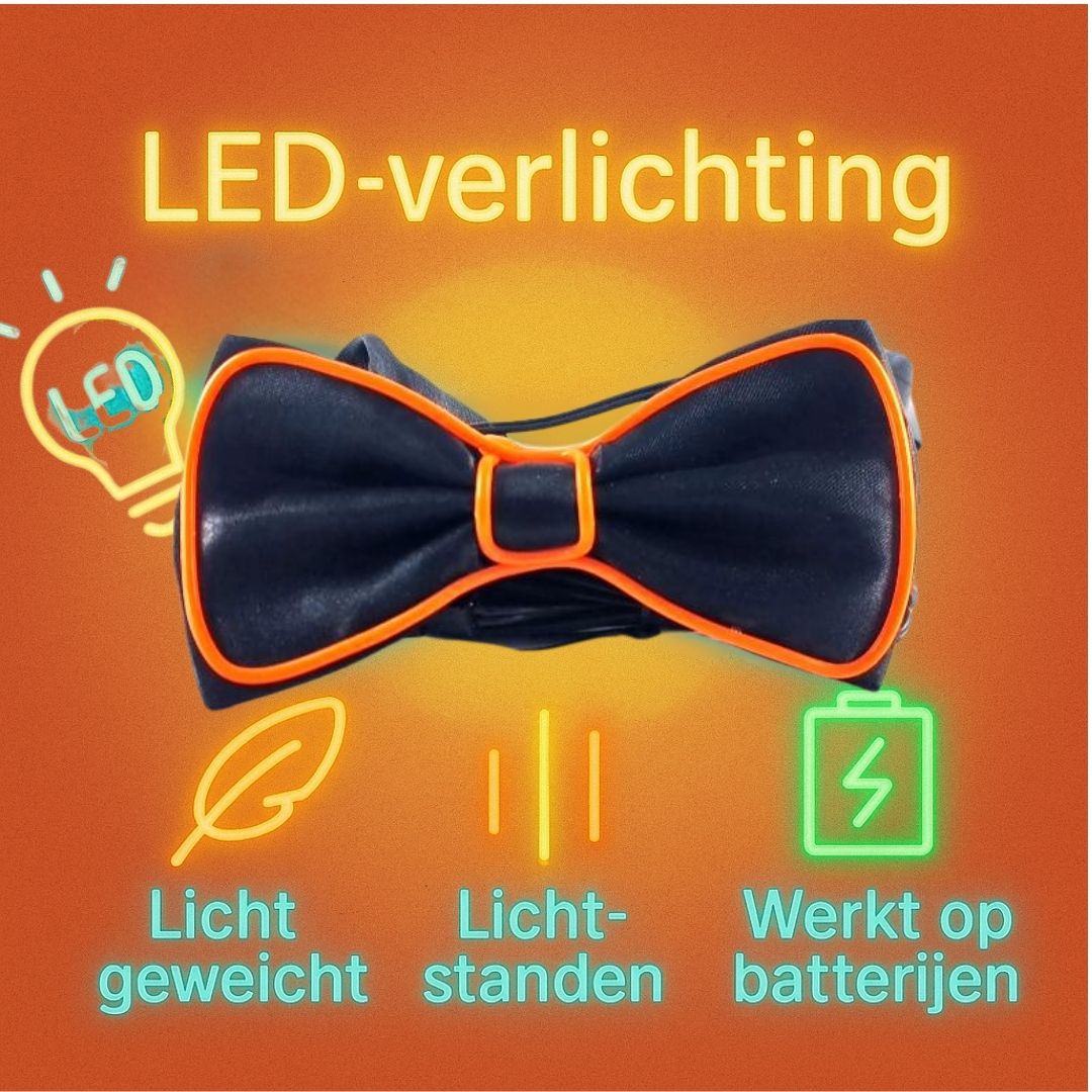 Witte LED vlinderdas van Doppler – lichtgevende feestaccessoire voor Koningsdag, bruiloften, verjaardagen en festivals
doppler witte led vlinderdas koningsdag feestaccessoire