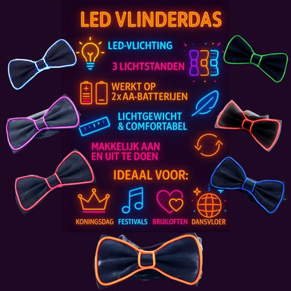 Witte LED vlinderdas van Doppler – lichtgevende feestaccessoire voor Koningsdag, bruiloften, verjaardagen en festivals
doppler witte led vlinderdas koningsdag feestaccessoire