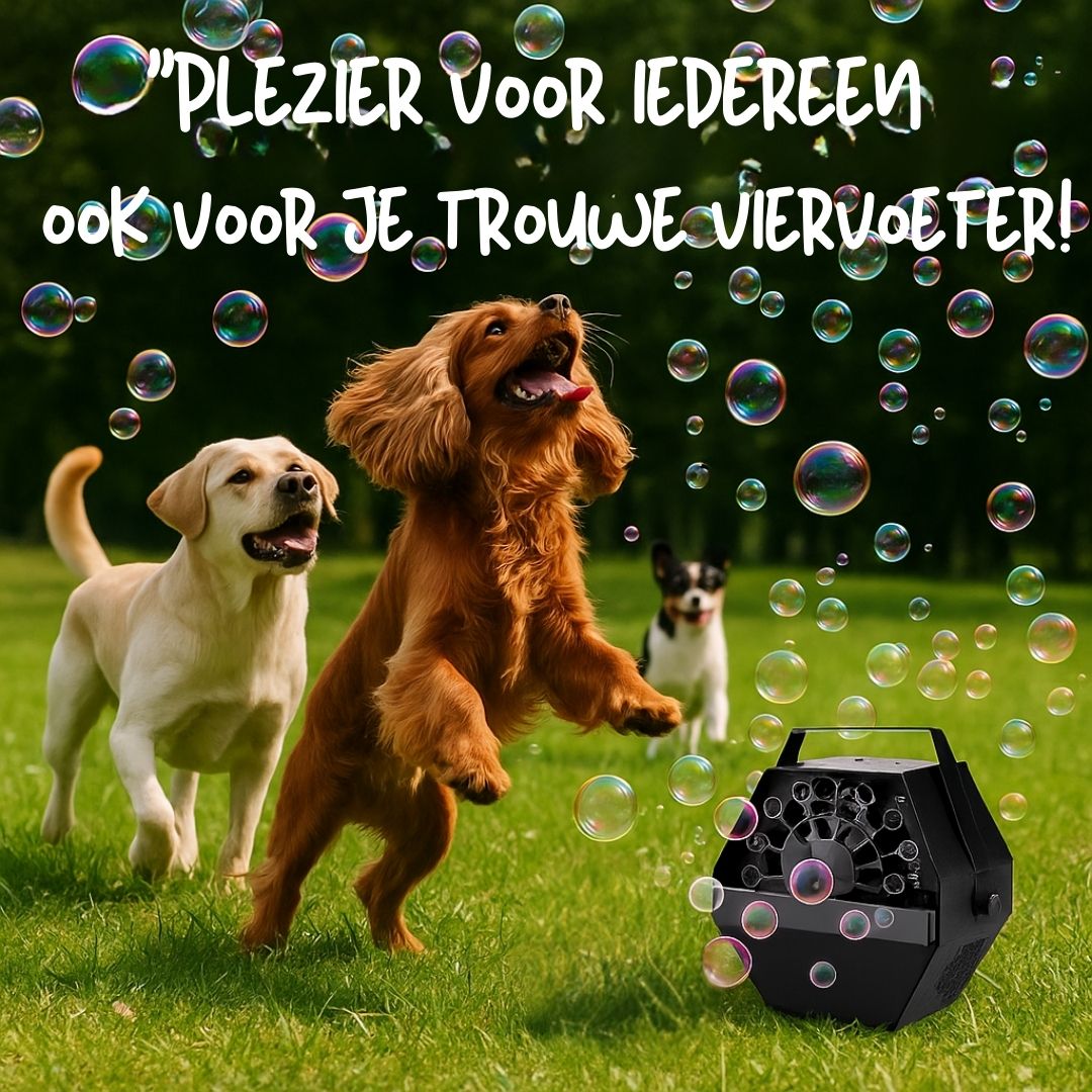Kinderen en honden spelen met bellen – Eclips bellenblaasmachine met groot effect in de tuin eclips-bellenblaasmachine-buiten-speelgoed-750ml