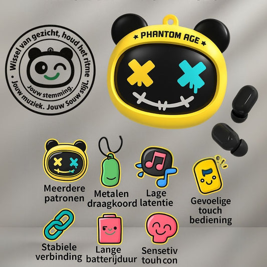 Gele beer TWS oordopjes met verwisselbare gezichtjes – cool, vrolijk en helemaal jouw stijl!