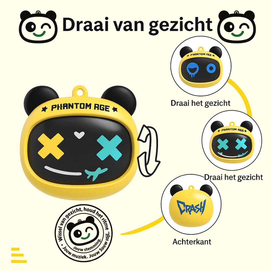 Gele beer TWS oordopjes met verwisselbare gezichtjes – cool, vrolijk en helemaal jouw stijl!  