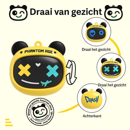 Gele beer TWS oordopjes met verwisselbare gezichtjes – cool, vrolijk en helemaal jouw stijl!  