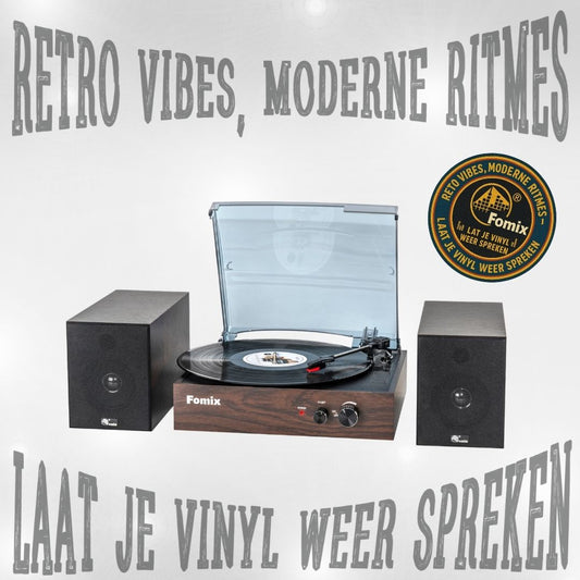 Fomix FM200 Bluetooth platenspeler met houten afwerking en twee externe luidsprekers